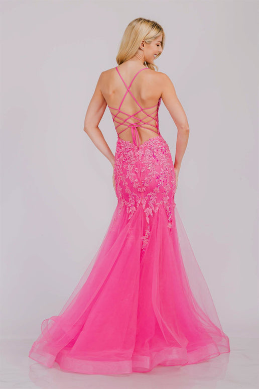 Hera Gown - Pink - Tulle & Floral Lace Mermaid Dress