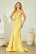 Novalee Gown - Yellow - Hot Stone Dress With Lace Up Back