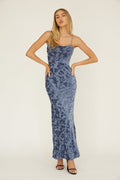 MEREDITH MAXI - SLATE BLUE FLORAL BURNOUT DRESS