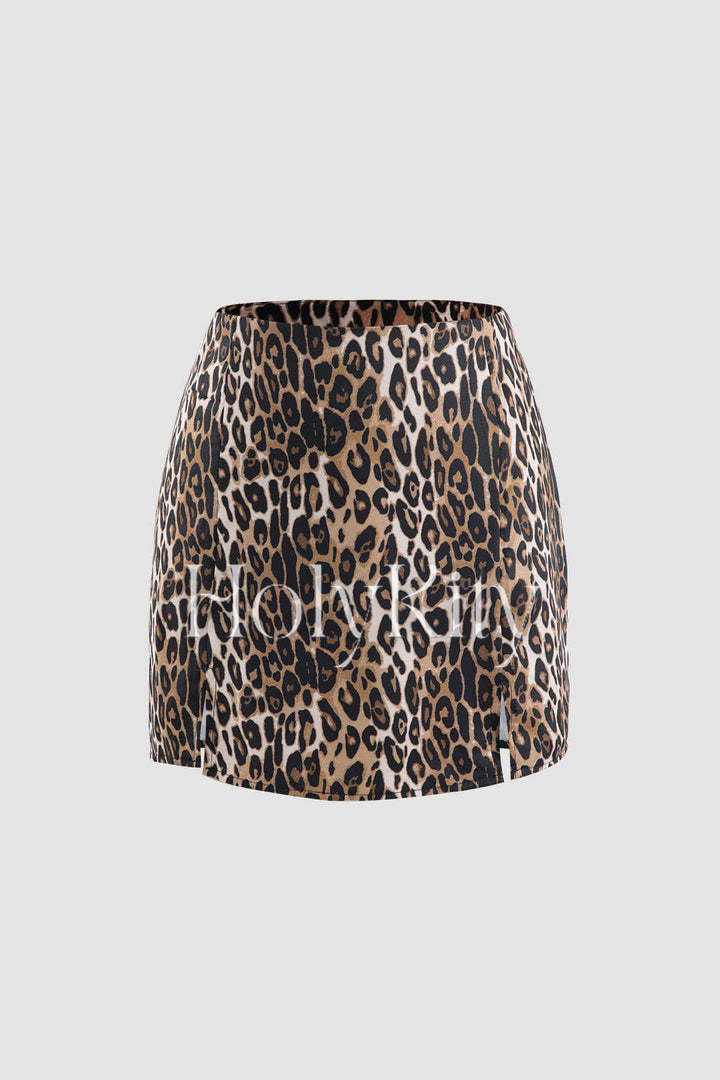 Leopard Print Slit Shorts