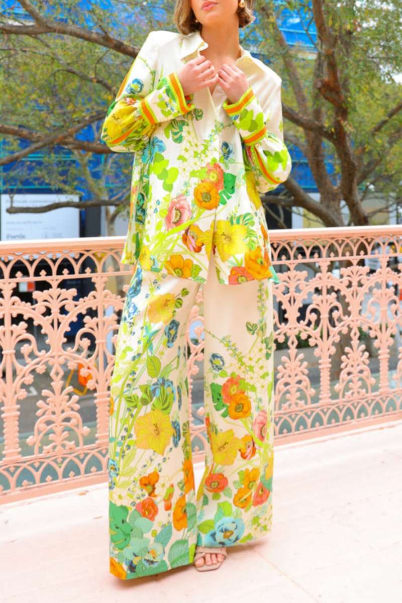 Tailored Silhouette Floral Print Pants Set
