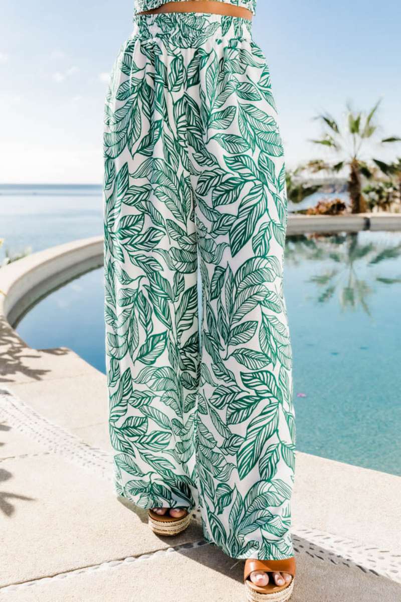 Boho Floral Two Piece Pants Set In Turquoise