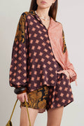 Exquisite Two-Tone Printed Loose Shirt And Pockets Elastic-Waist Shorts Set
