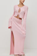 French Y2K Girl Pink Knit Set