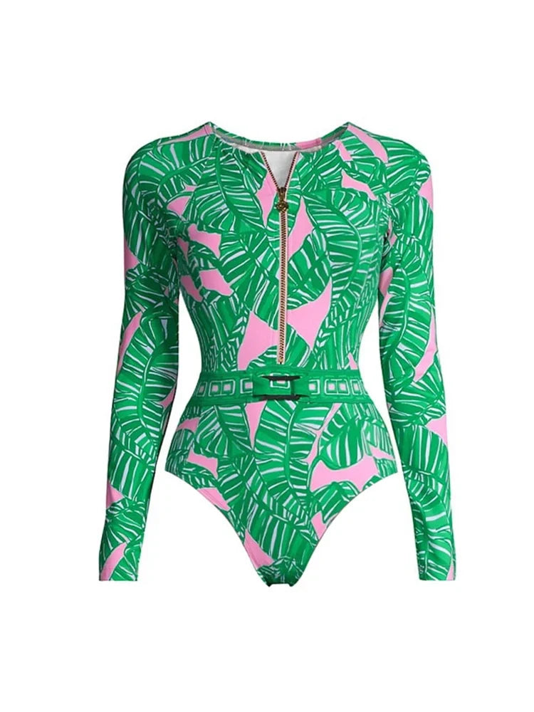 Green Printed Surf Shorts Set