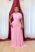Hot Pink One-Shoulder Ruched Maxi Dress