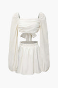 Square Neck Tie Back Crop Top And Elastic Waist Shorts Set
