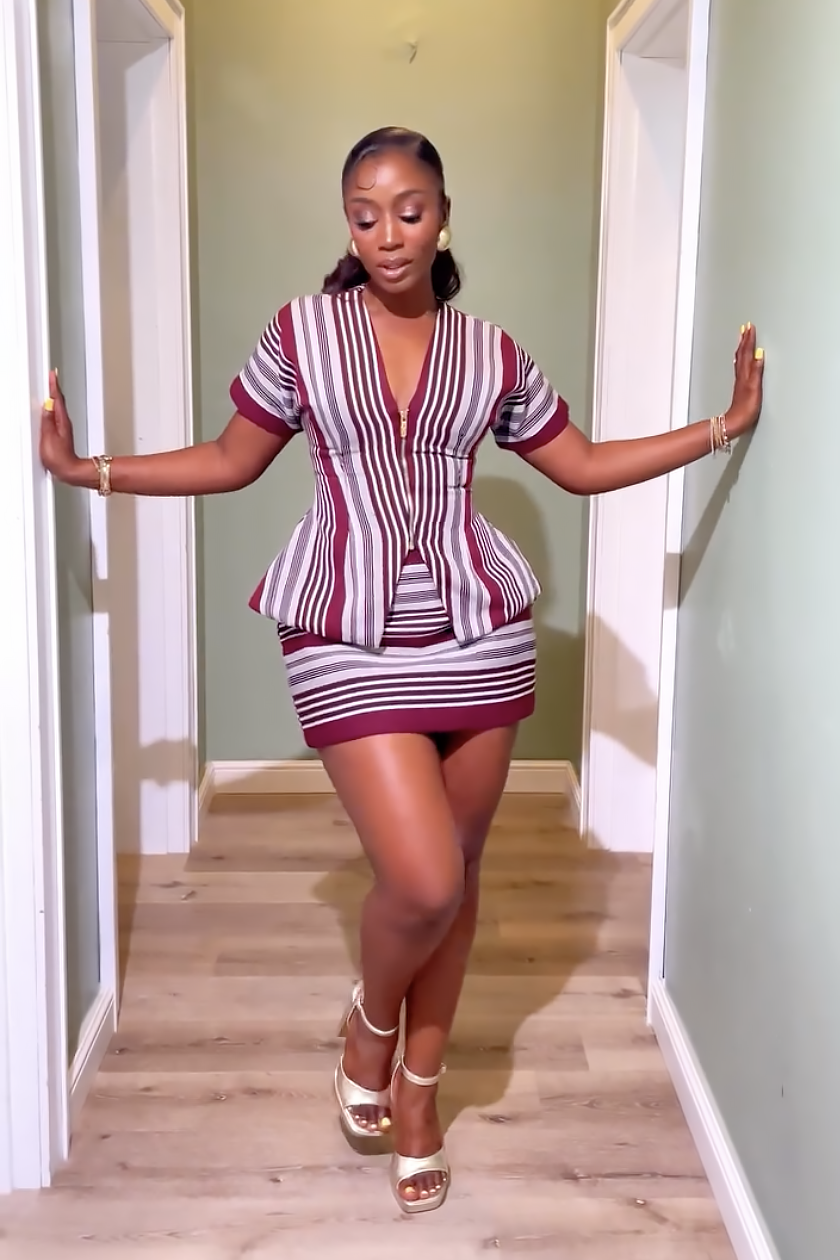 Inspired Burgundy Mini Skirt Set