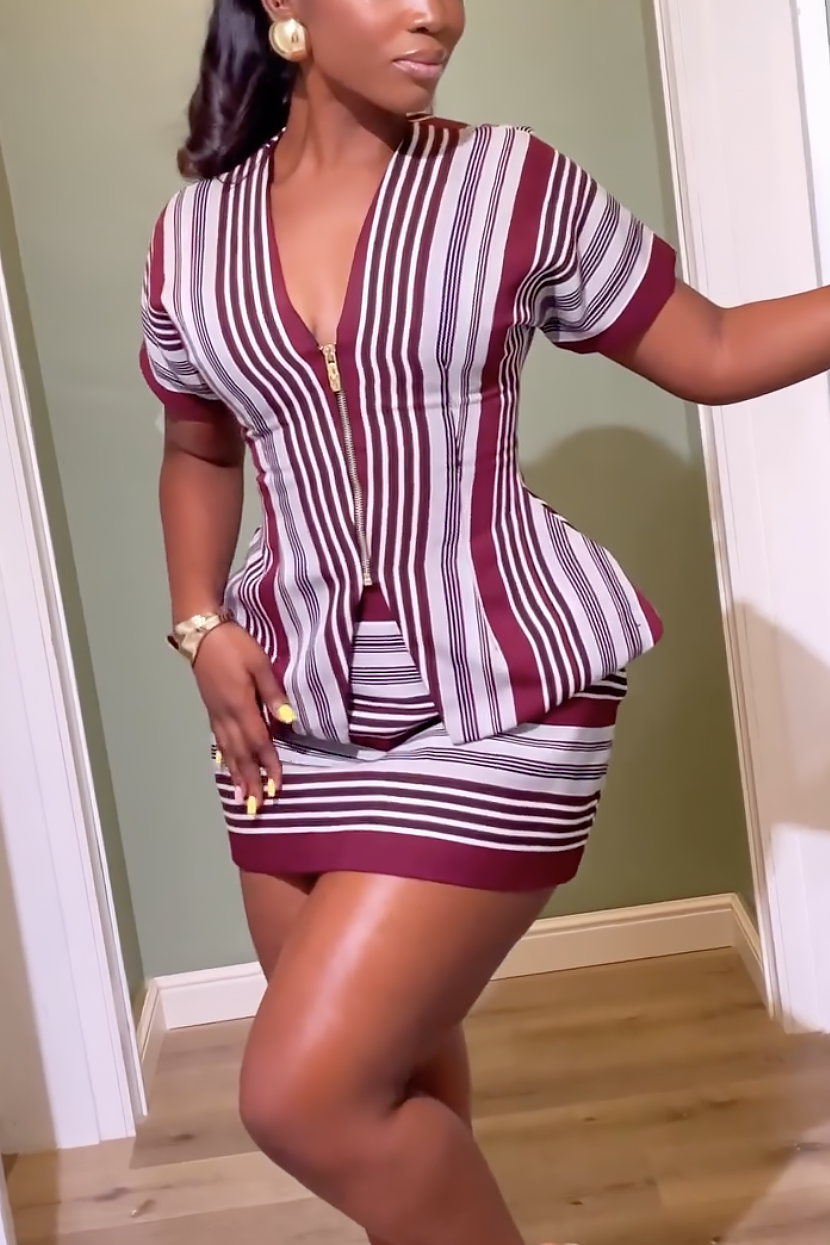 Inspired Burgundy Mini Skirt Set