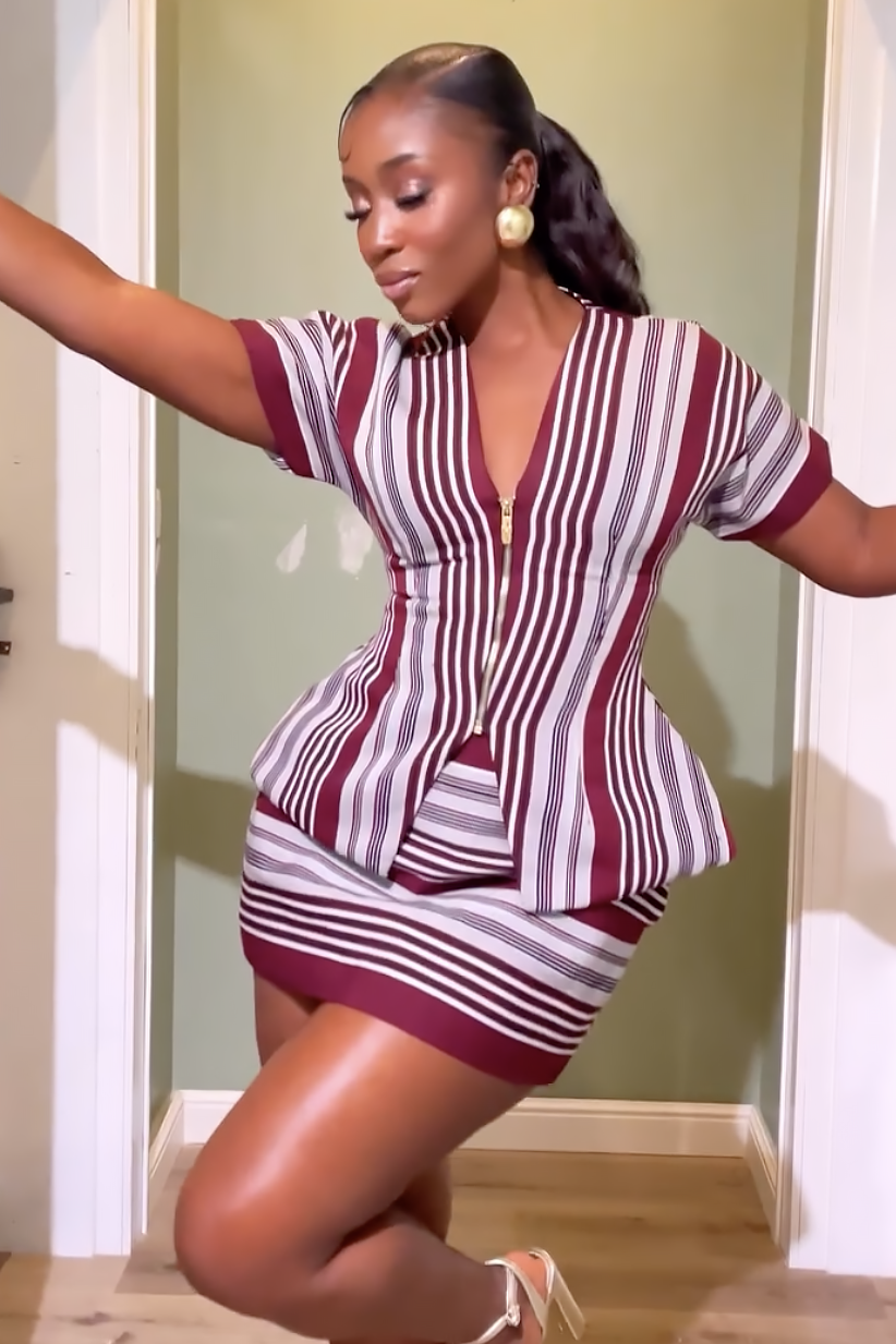 Inspired Burgundy Mini Skirt Set