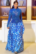 Sapphire Bloom Mesh Maxi Dress