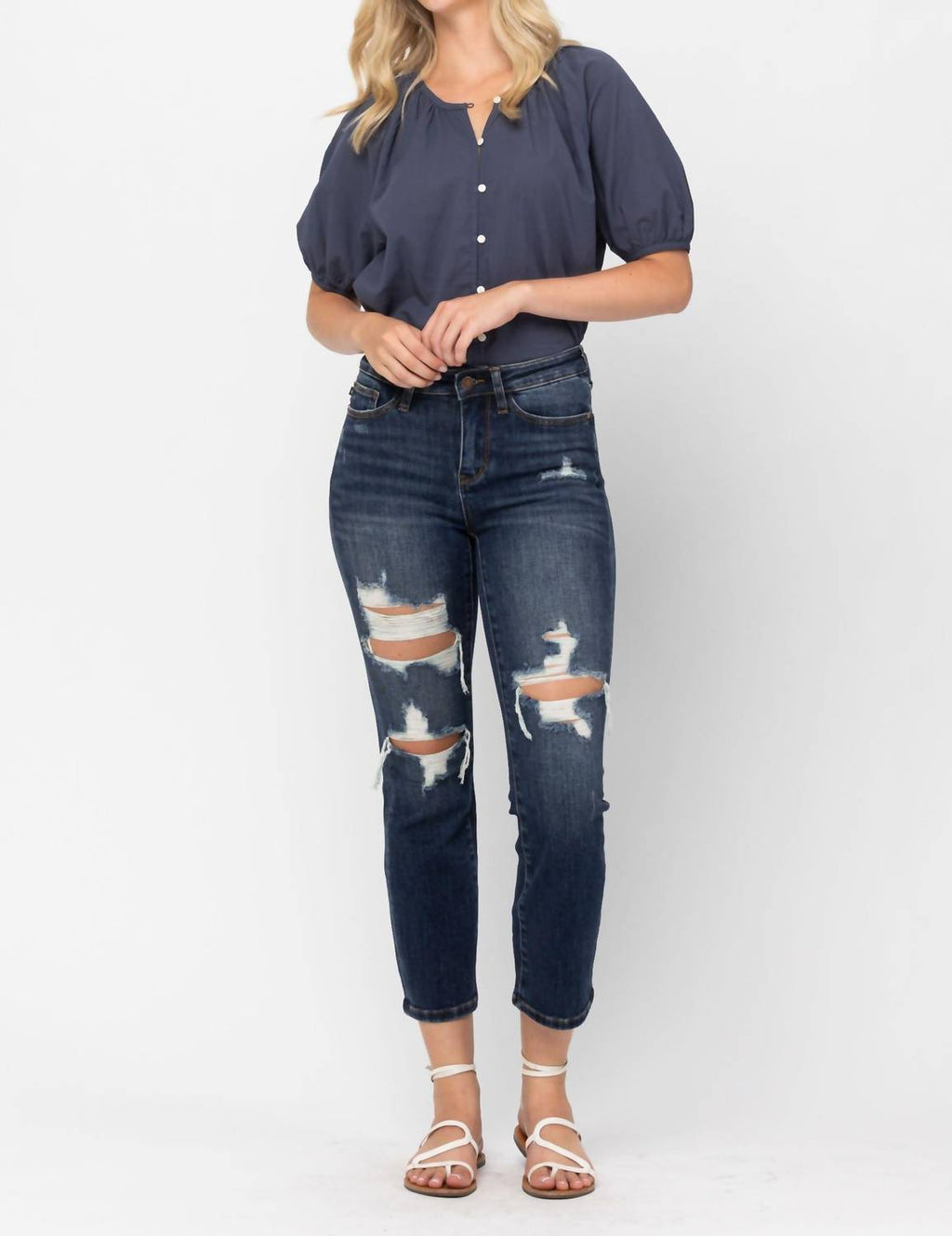 Judy Blue - Mid Rise Crop Leg Straight Jean