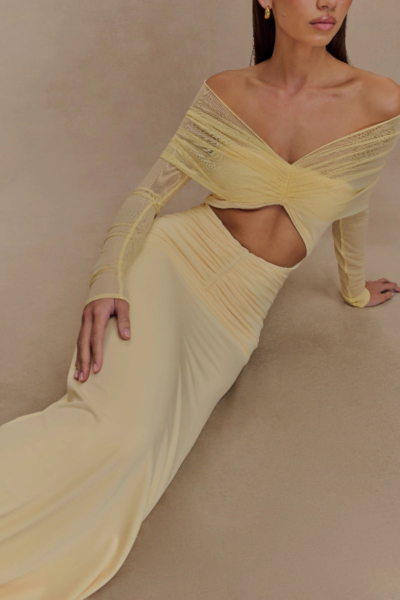Slinky And Mesh Maxi Dress