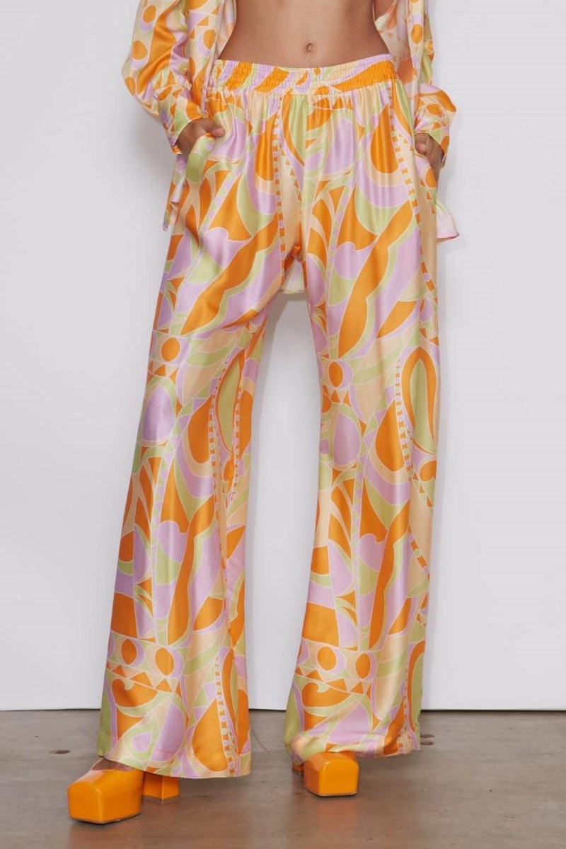 Classic Print Loose Waist Elastic Pocket Pants-Set
