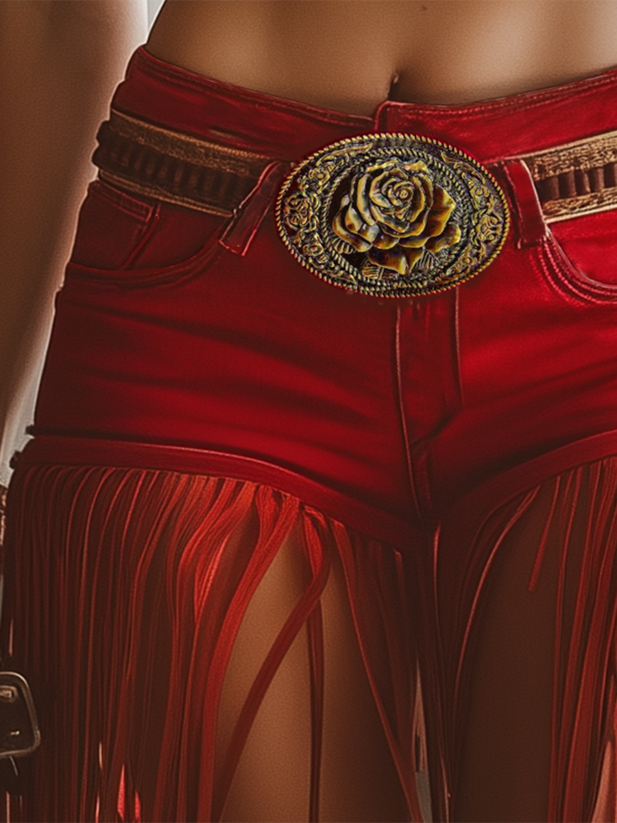 【24-hour shipping out】Western Vintage Red Tassel Shorts