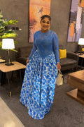 Oceanic Abstract Pleated Maxi Dress