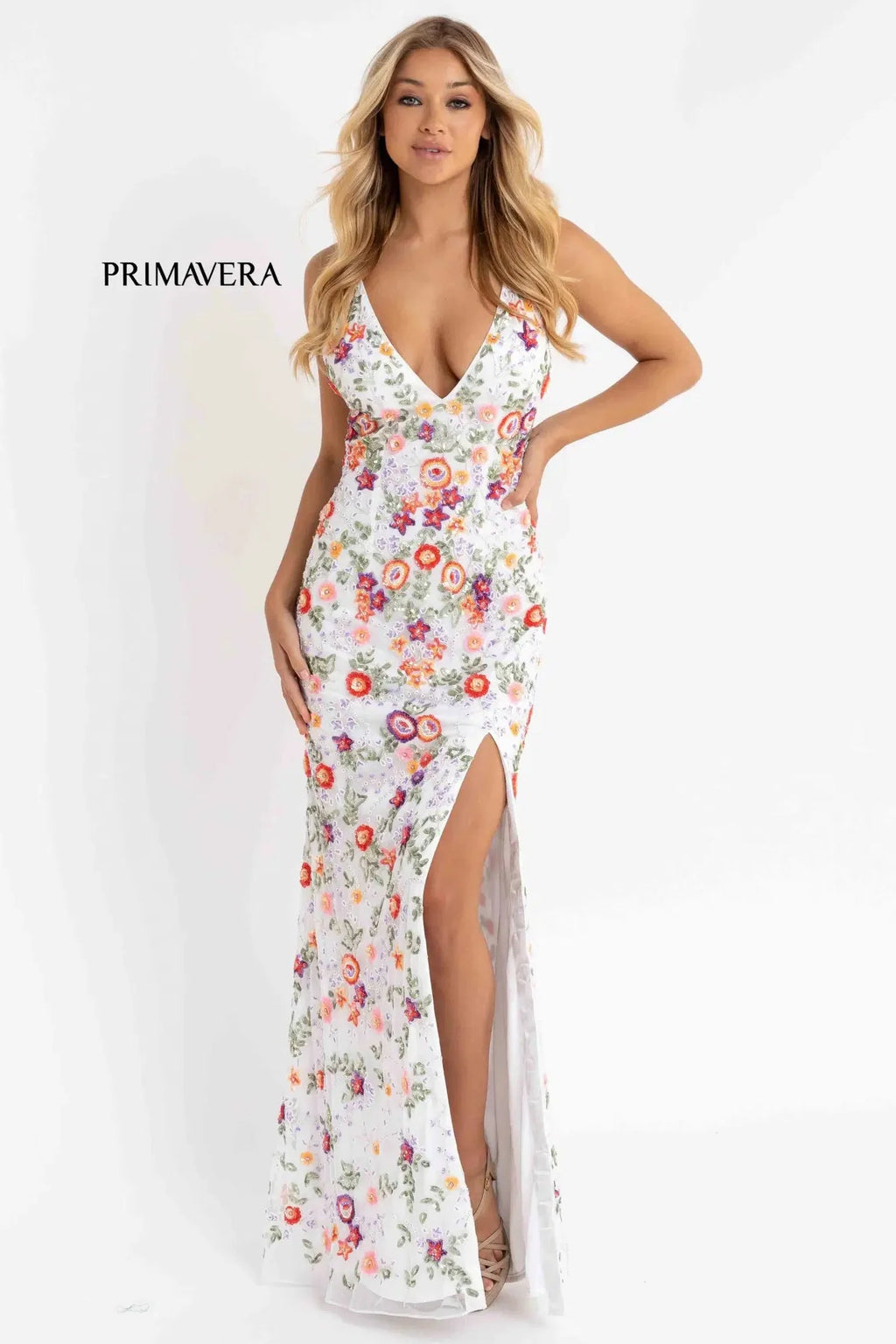 3073 - Primavera - Fitted Gown with Plunging V-Neck