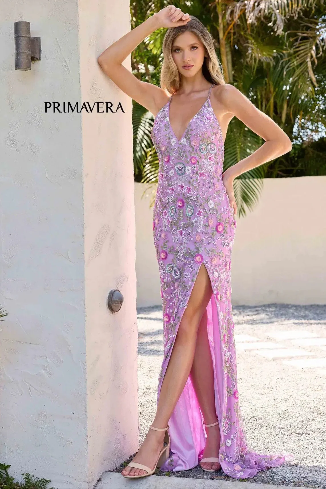 3073 - Primavera - Fitted Gown with Plunging V-Neck