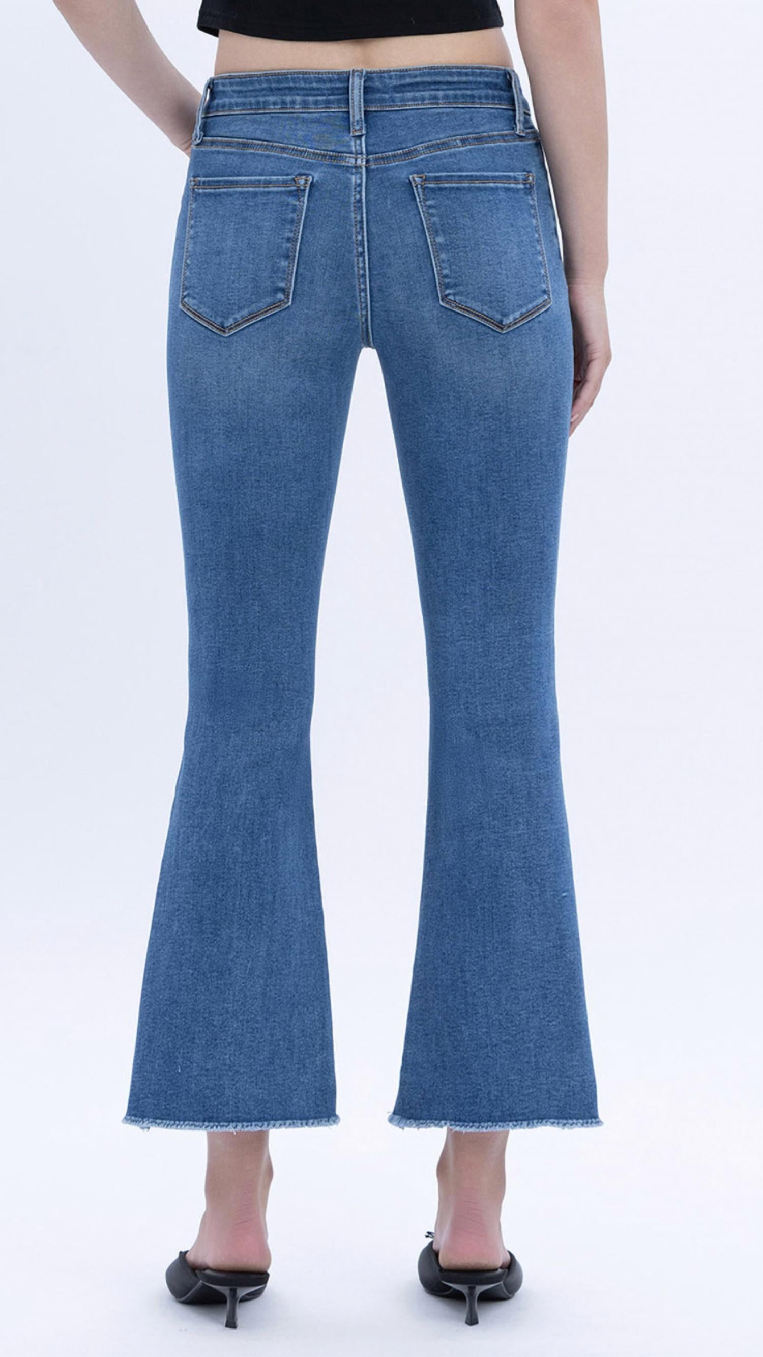 Vervet By Flying Monkey - Mid Rise Super Soft Crop Flare Jean