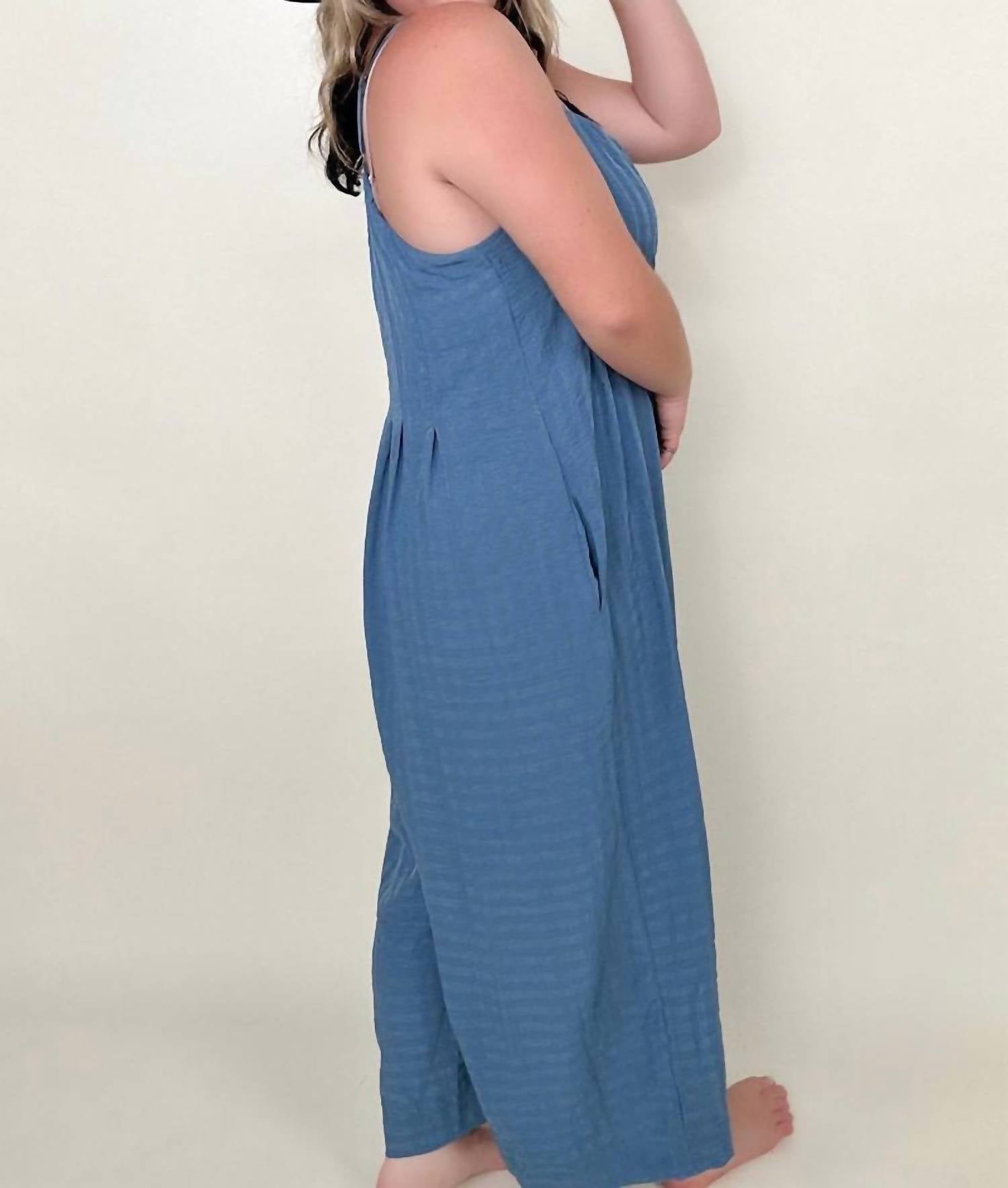 Gigio - Chic Comfort Textured Woven Spaghetti Strap Jumpsuit