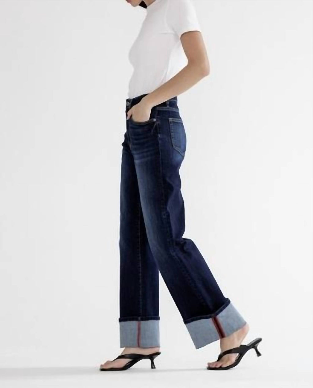 Mica Denim - Women's High Rise Wide Leg With Cuffed Hem Jeans