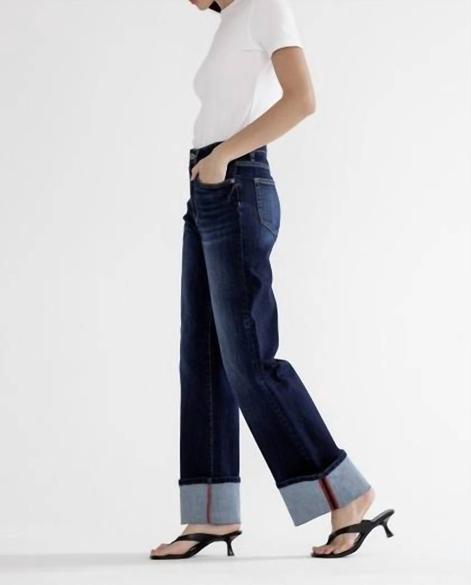 Mica Denim - Women's High Rise Wide Leg With Cuffed Hem Jeans
