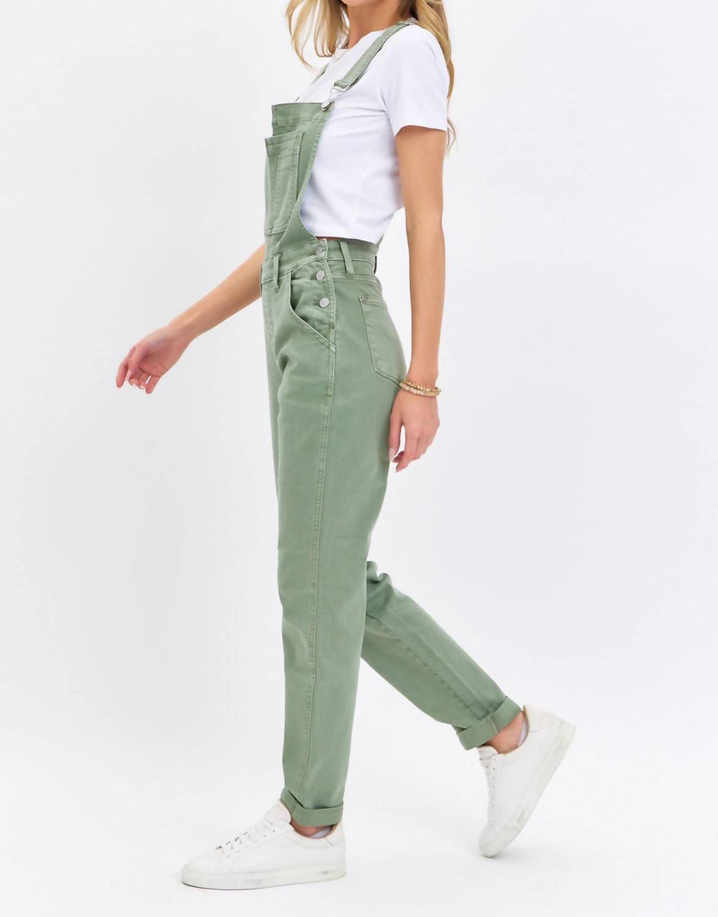 Judy Blue - Garment Dyed High Waist Double Cuffed Boyfriend Overalls