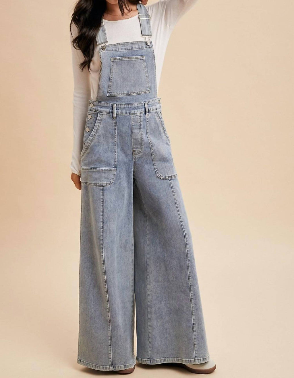 Anniewear - Wide Leg Palazzo Denim Overalls