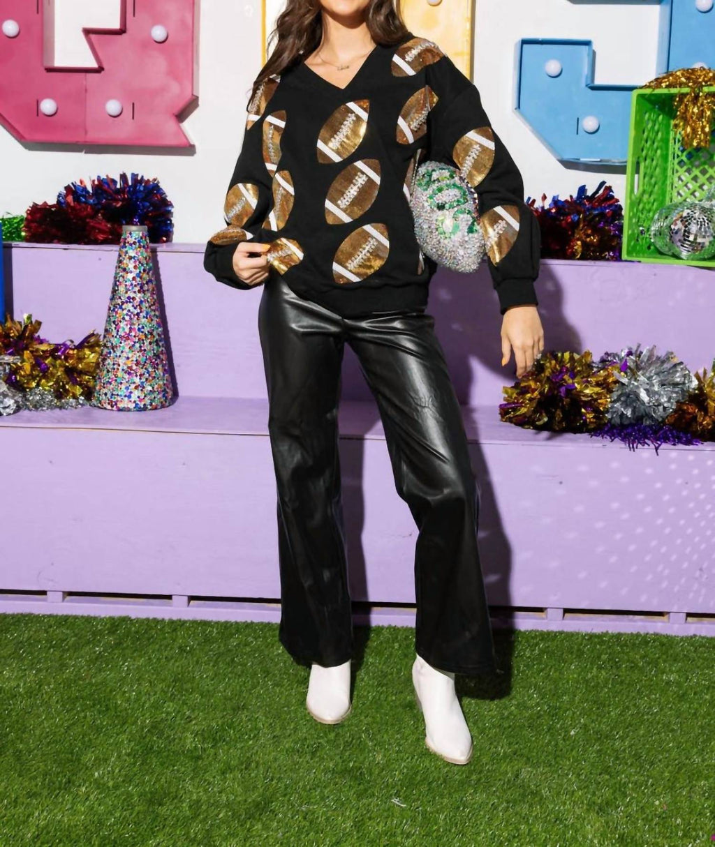 Queen Of Sparkles - Rhinestone Lace Football Sweatshirt