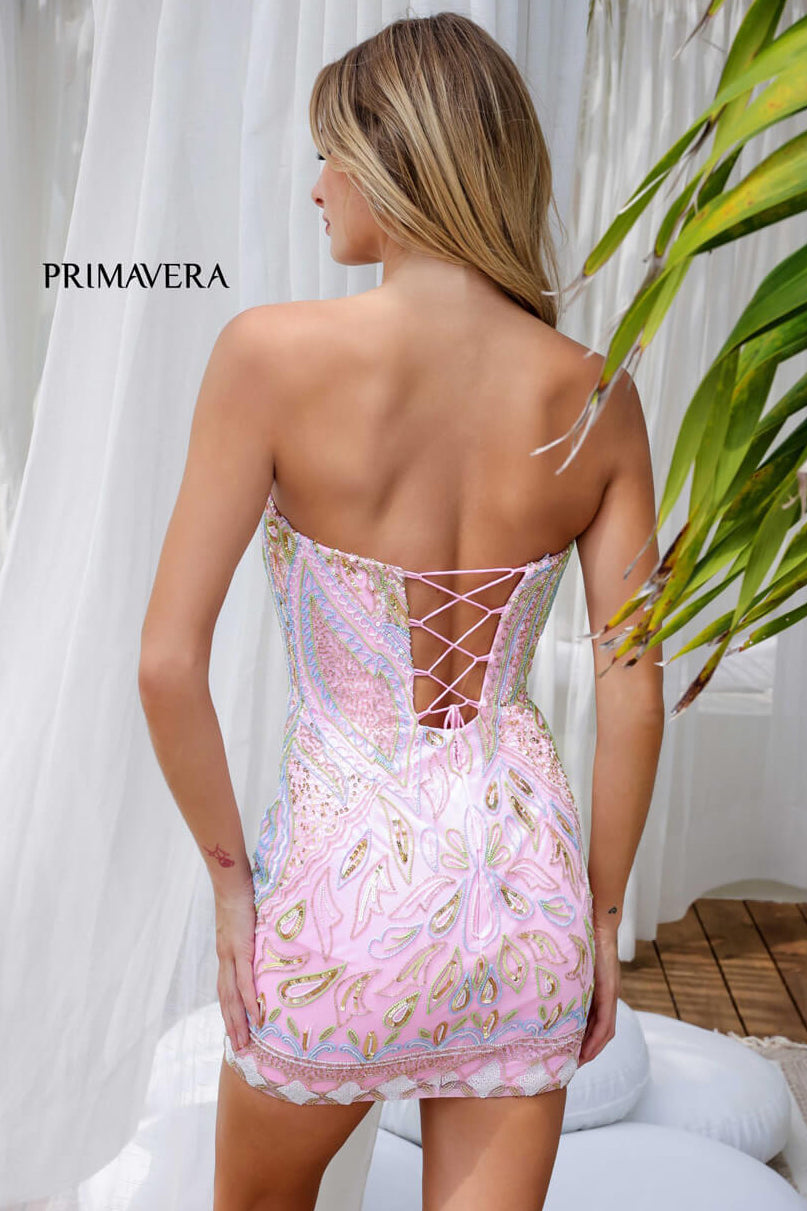 4219 - Primavera - Strapless Beaded Corset Mini Dress
