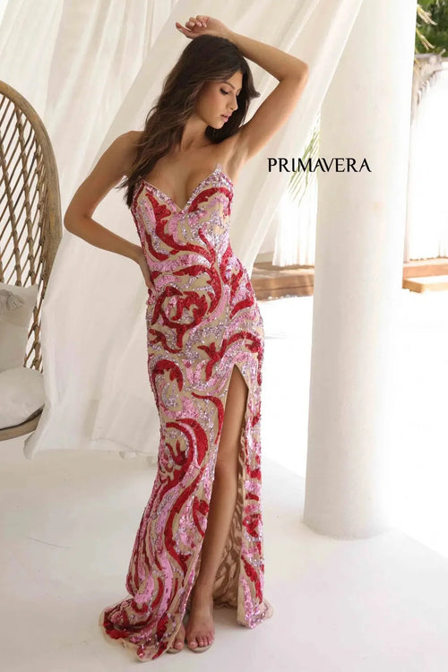 4373 - Primavera - Strapless Fitted Long Beaded Gown