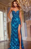 44270 - Jovani - Blue Strapless Sweetheart Sequin Gown