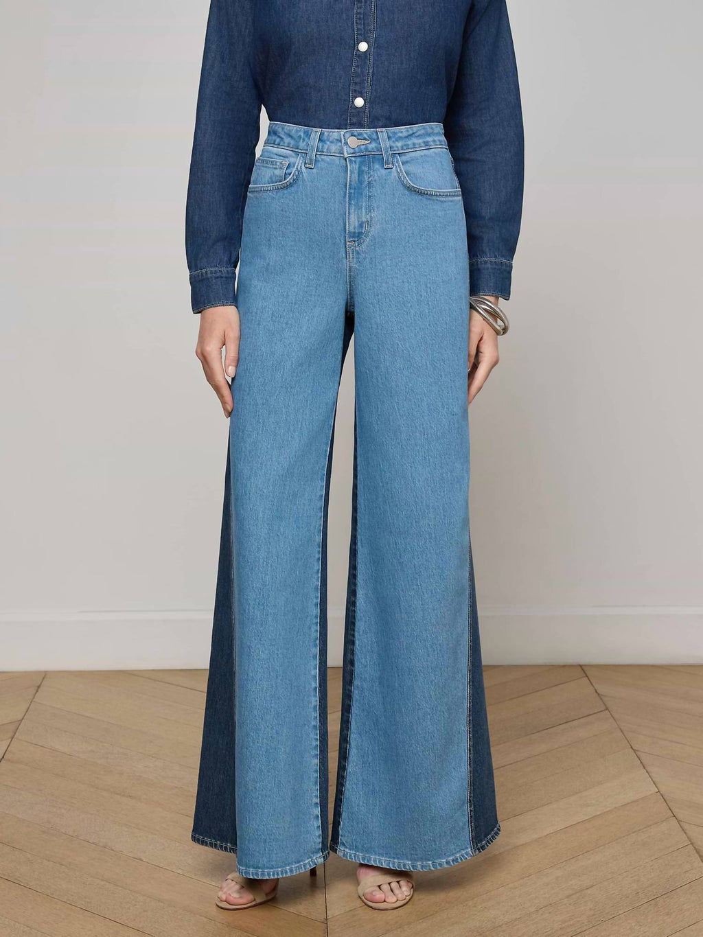 L'Agence - Beau High Rise Wide Leg Contrast Pants