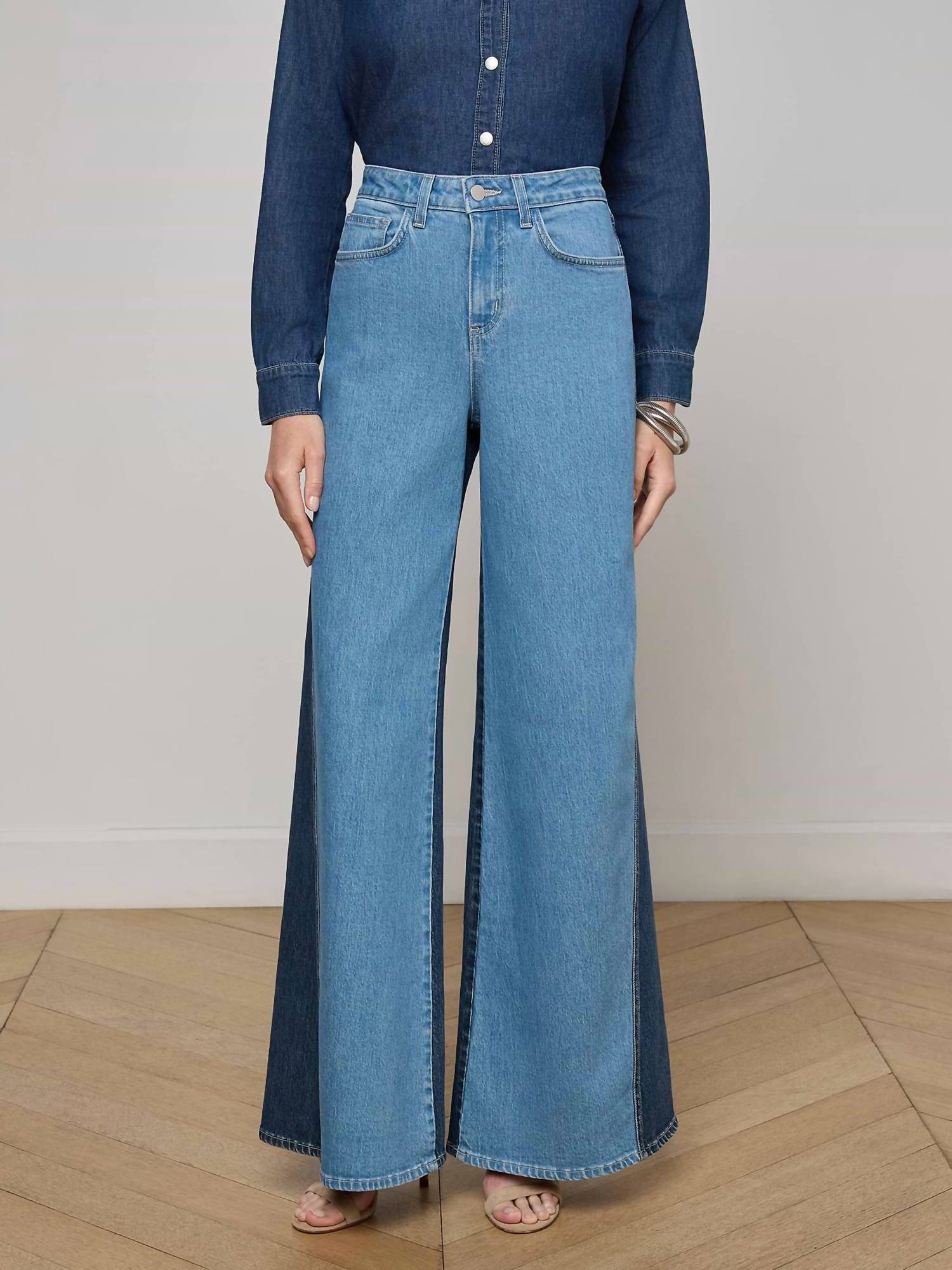 L'Agence - Beau High Rise Wide Leg Contrast Pants