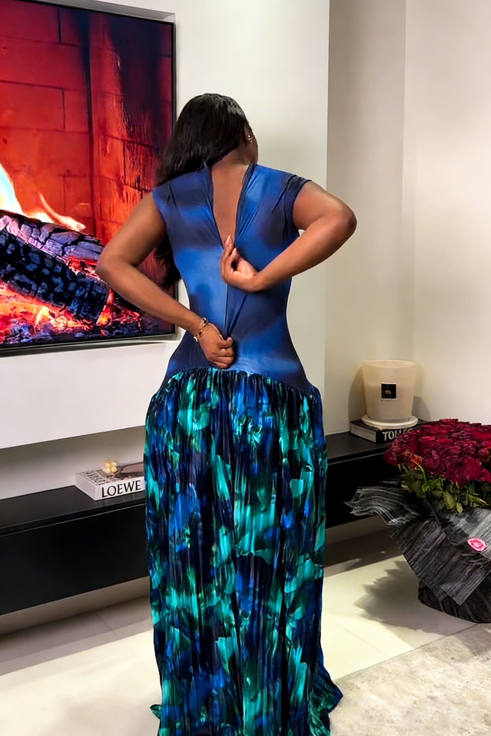 Blue Ombre Pleated Maxi Dress
