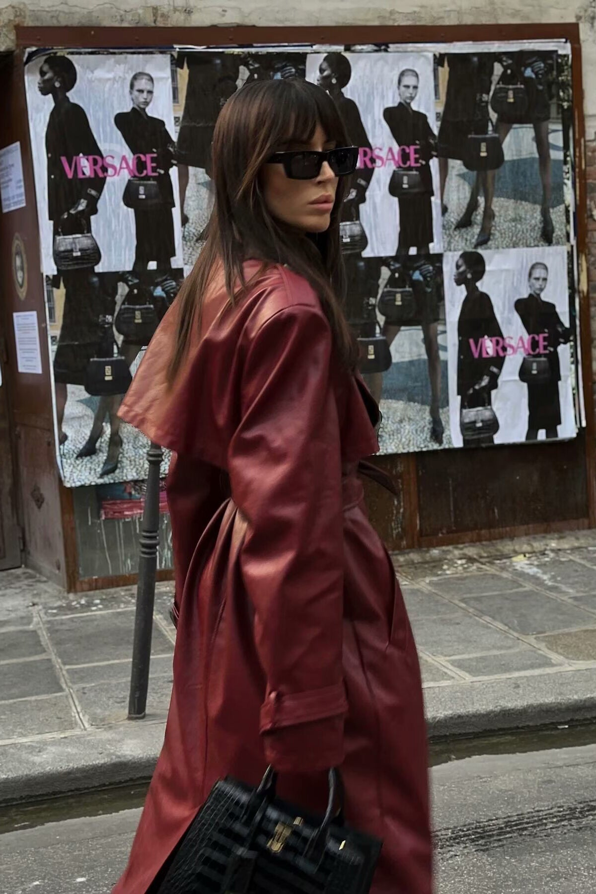 Waist-Tied City Chic Leather Coat