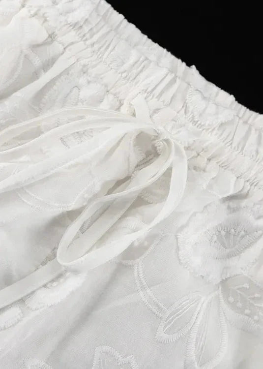 Floral Breeze - Sheer EmbroideRed Shirt & High-Waist Shorts Set