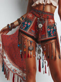 Boho Floral Pattern High Waist Raw Trim Shorts