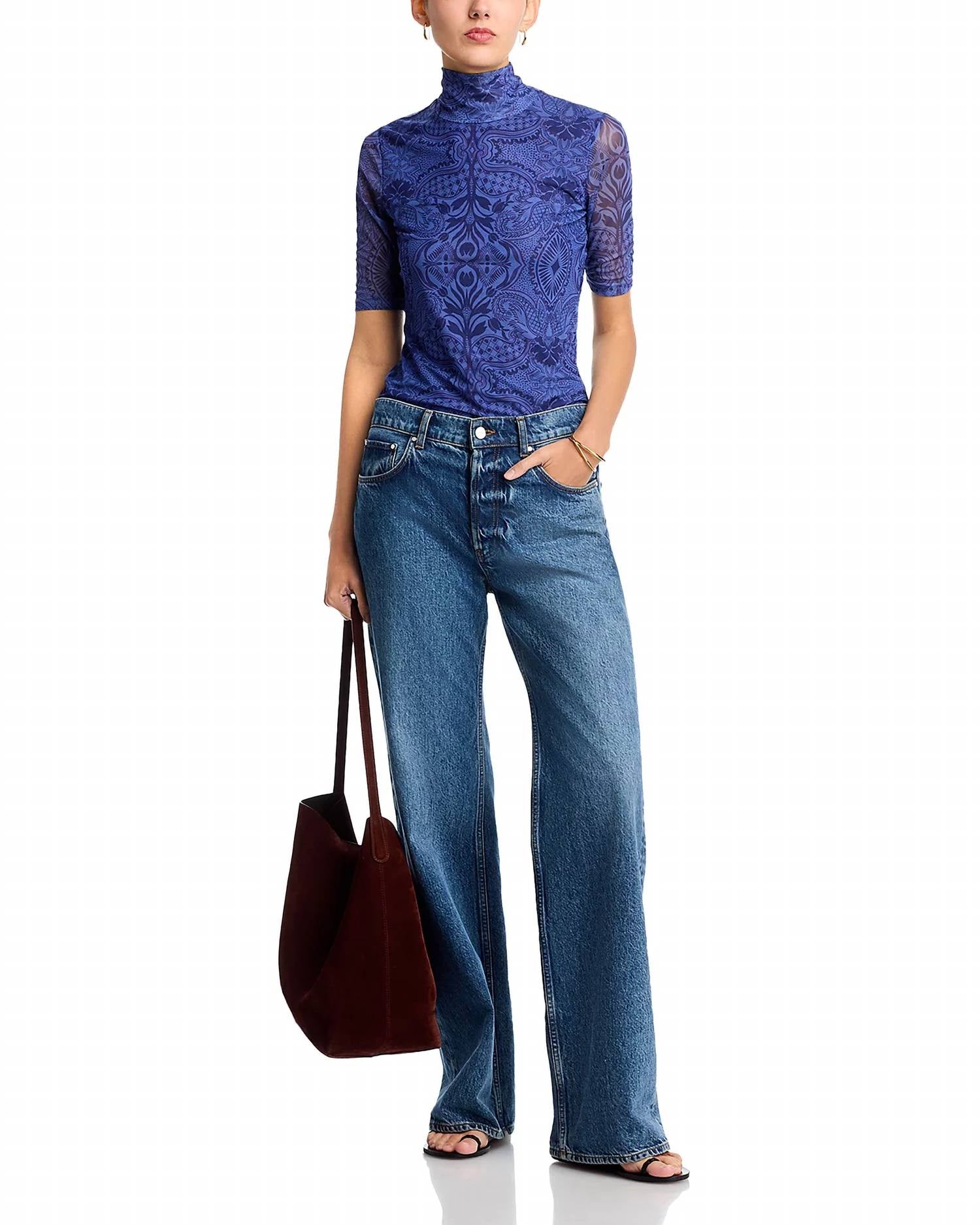 Johnny Was - MESH ELBOW SLEEVE MOCK NECK TOP