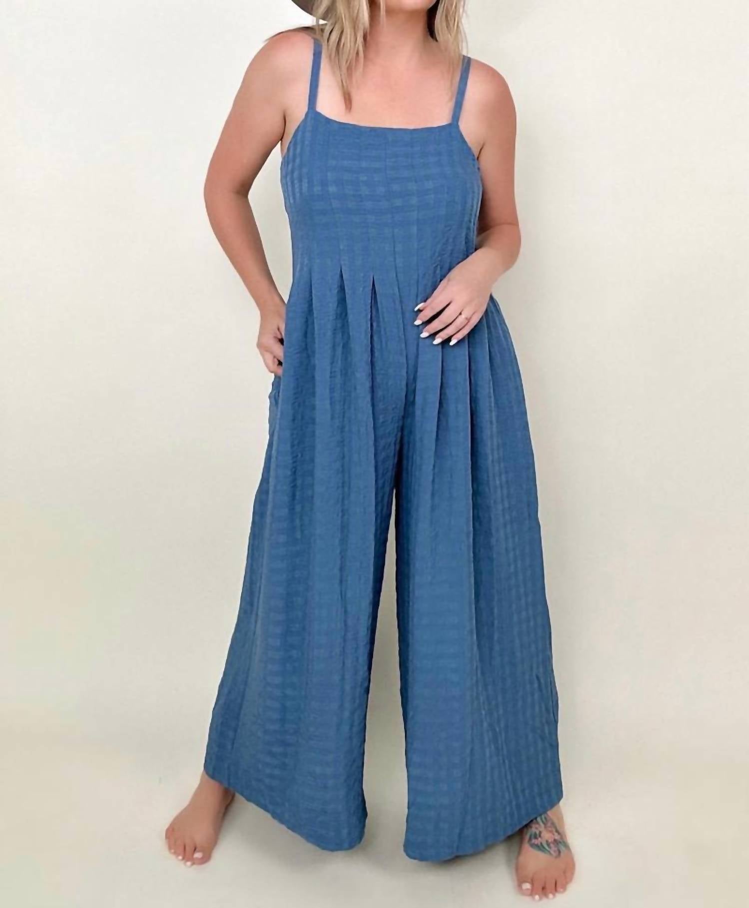 Gigio - Chic Comfort Textured Woven Spaghetti Strap Jumpsuit