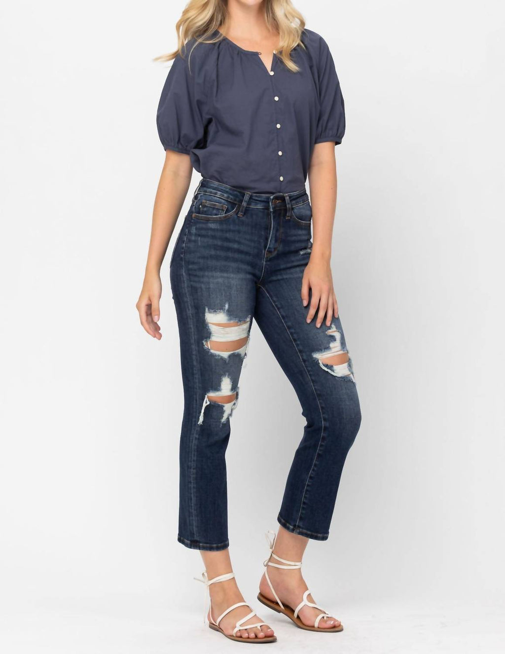 Judy Blue - Mid Rise Crop Leg Straight Jean