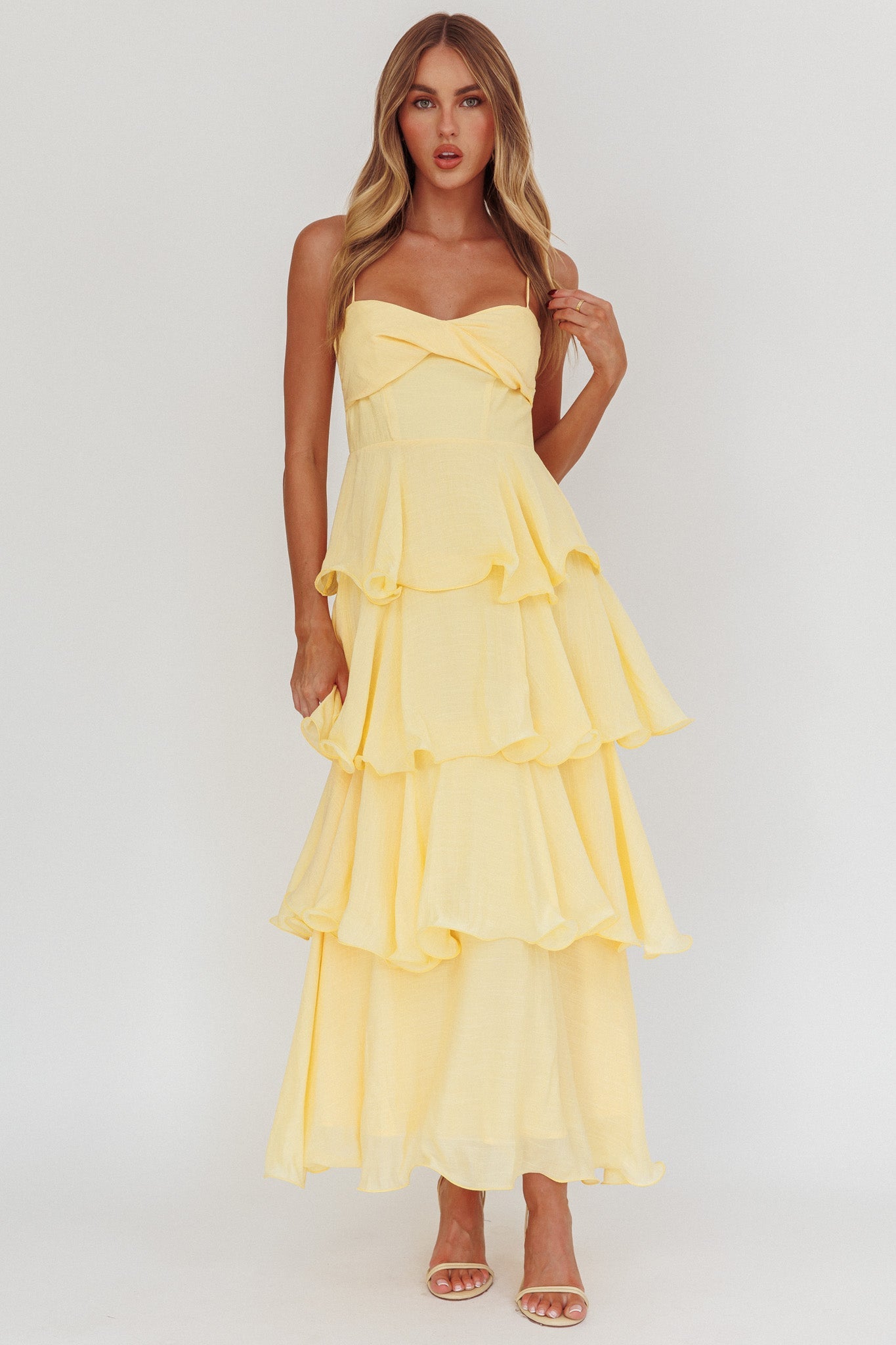 Heather Maxi Dress ¨C Tiered Ruffle Maxi - Yellow