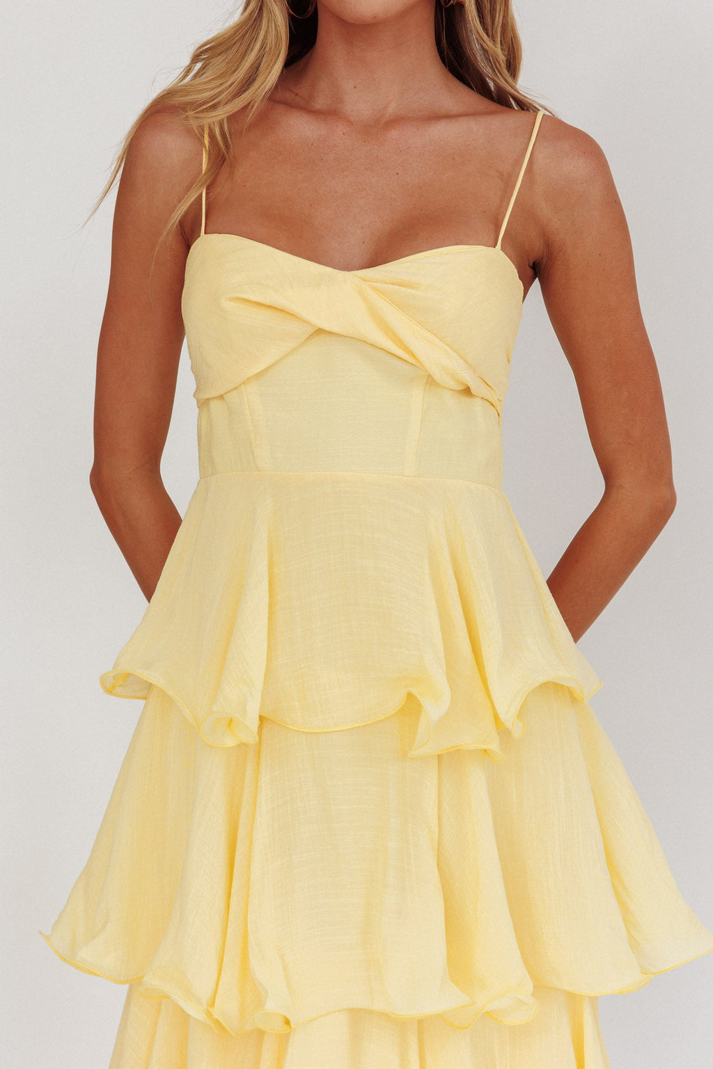 Heather Maxi Dress ¨C Tiered Ruffle Maxi - Yellow