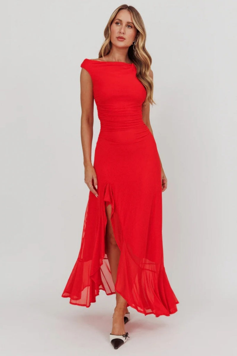 Moonlit Magic Asymmetric Neckline Maxi Dress
