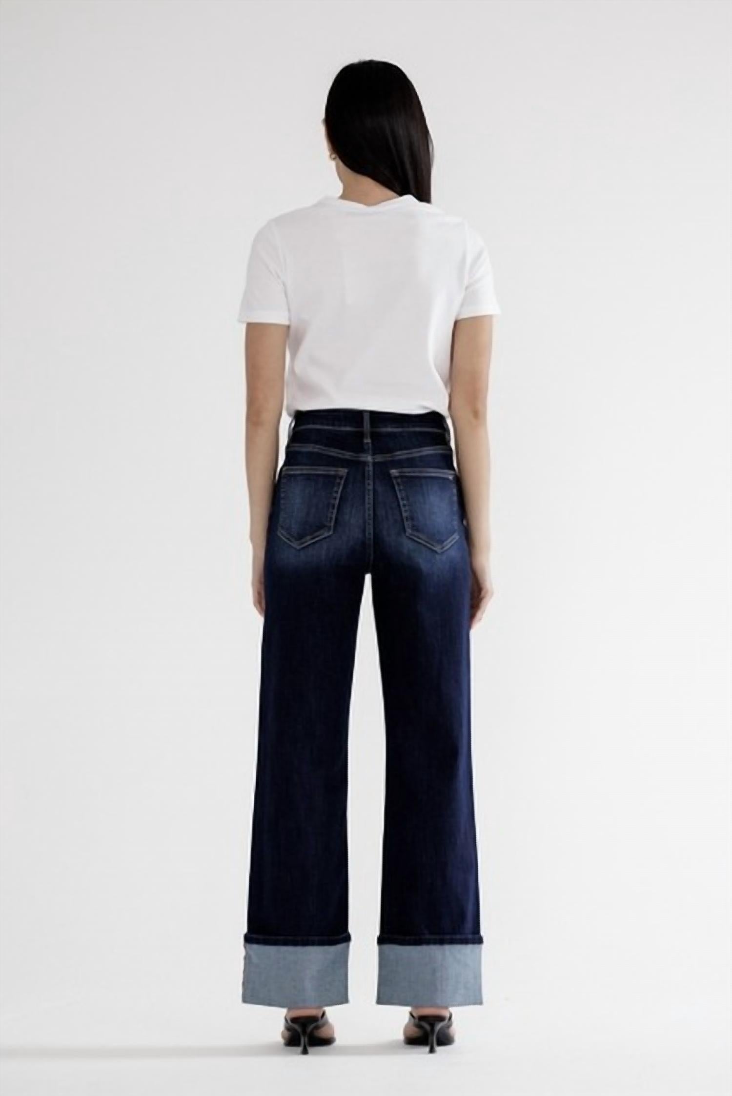 Mica Denim - Women's High Rise Wide Leg With Cuffed Hem Jeans