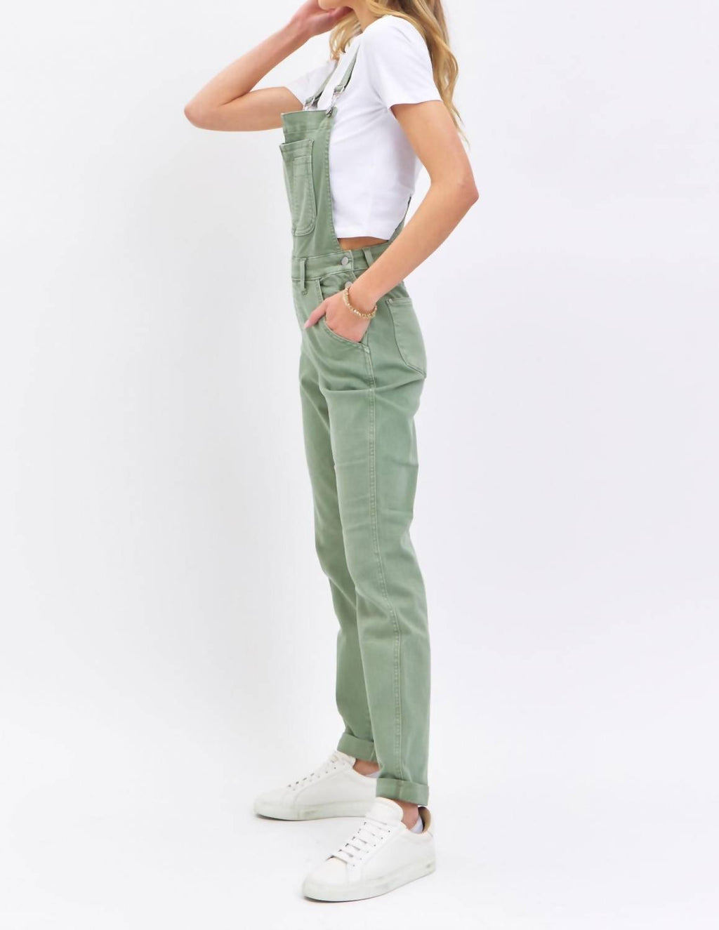 Judy Blue - Garment Dyed High Waist Double Cuffed Boyfriend Overalls