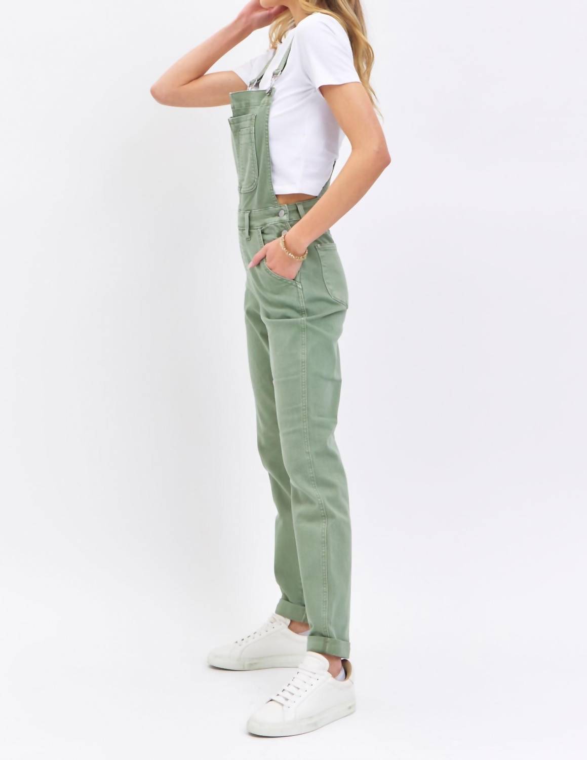 Judy Blue - Garment Dyed High Waist Double Cuffed Boyfriend Overalls