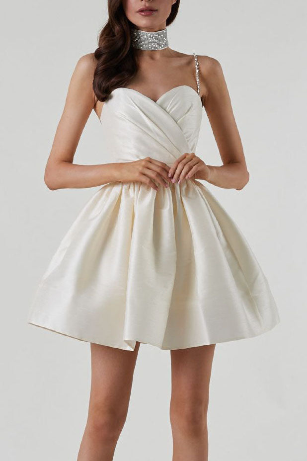 Sweet High-Waist Ruched Fluffy Mini Dress