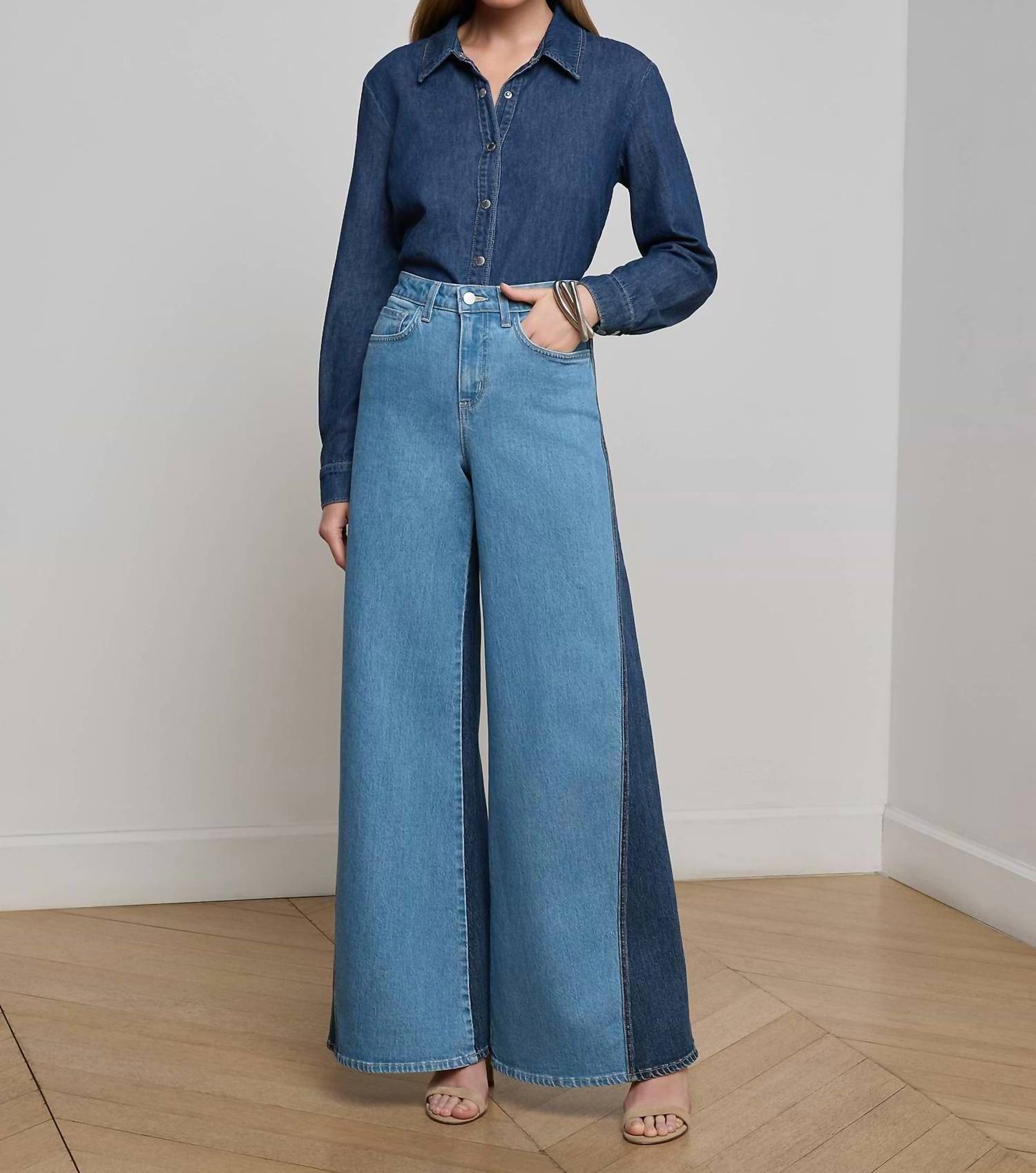 L'Agence - Beau High Rise Wide Leg Contrast Pants