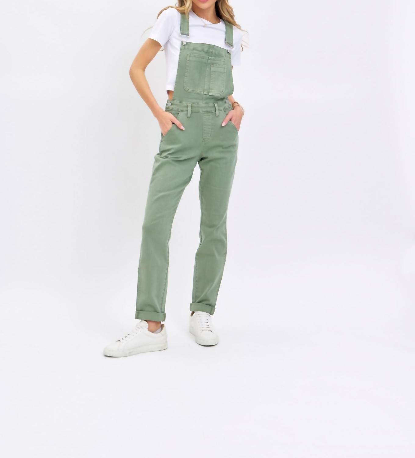 Judy Blue - Garment Dyed High Waist Double Cuffed Boyfriend Overalls